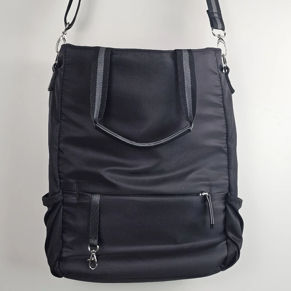 Cynthia Rowley Black Convertible Backpack Laptop Travel Bag, Trolley Sleeve, EUC